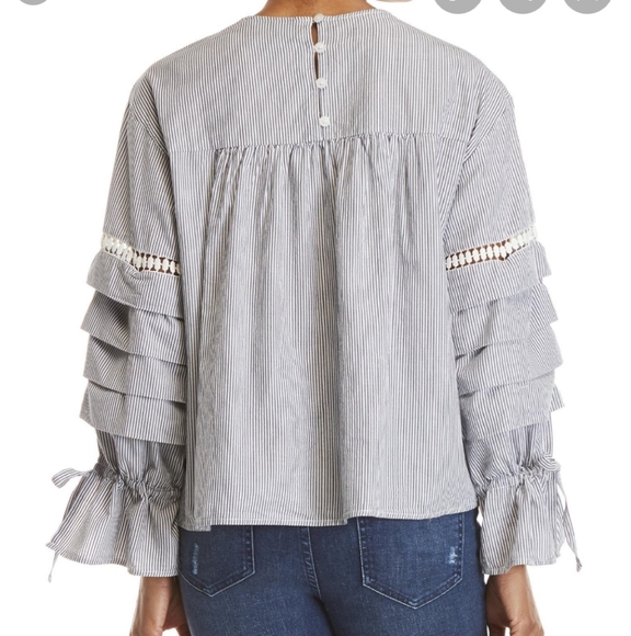 Nanette Lepore Gray/White Peasant top size small - Picture 2 of 7